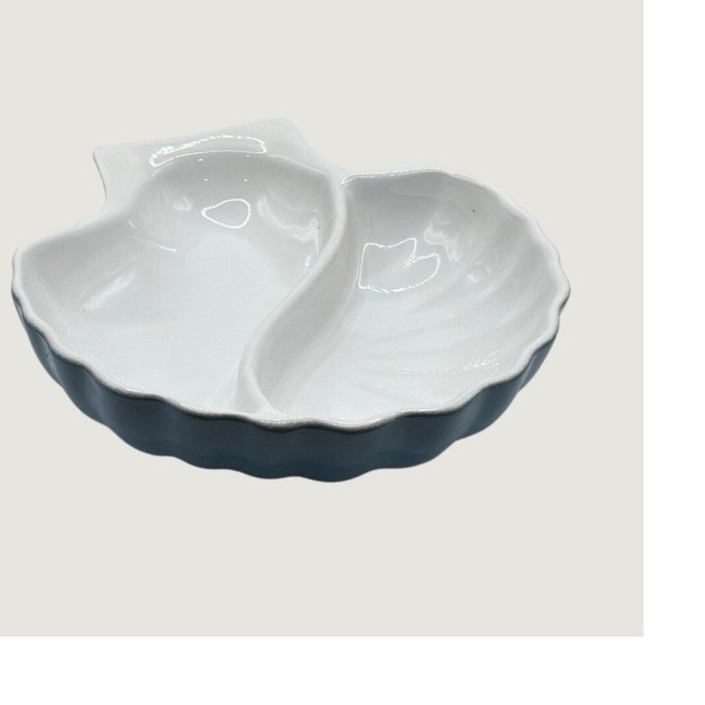 Appolia Divided Serving Dish Sky Blus Scalloped Shell Ceramic France
